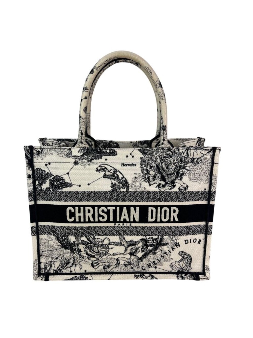 Christian Dior Book Embroidered Canvas Medium Stars and Signs Black Tote